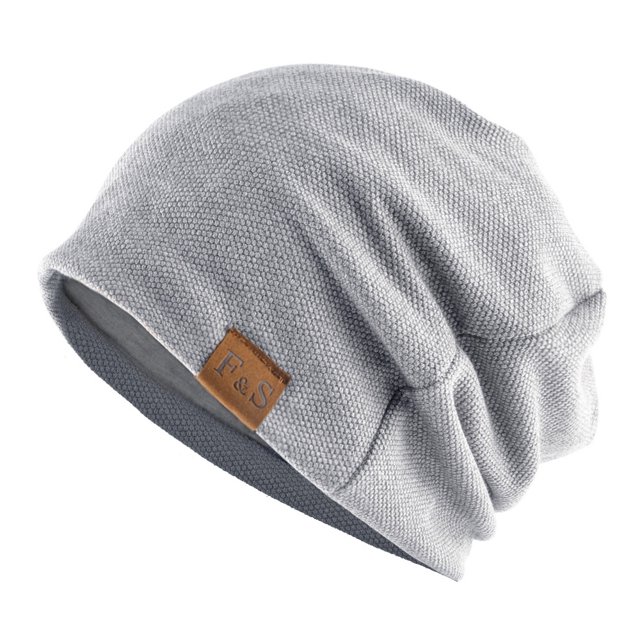 Gorro de punto holgado informal de primavera y otoño con etiqueta de cuero FS, gorro Baotou con forro polar para exteriores para hombres y mujeres