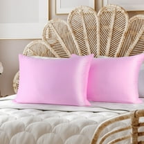 PiccoCasa 2 Pcs Satin Pillowcase Zippered Silky Sateen, Standard Pink