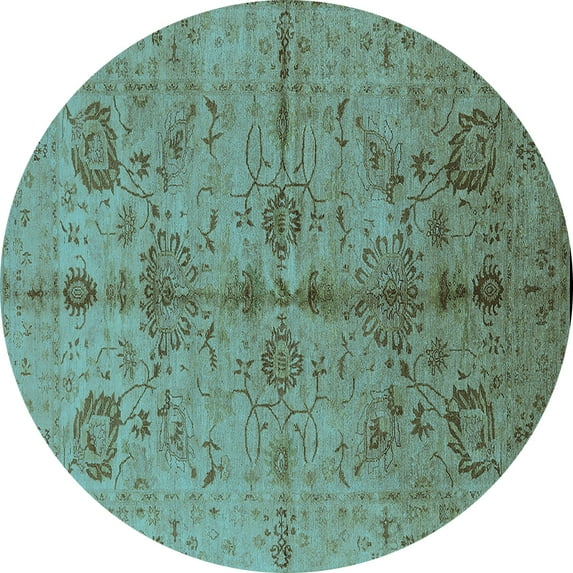 Ahgly Company Indoor Round Oriental Light Blue Industrial Area Rugs, 8' Round