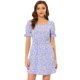 thumbnail image 1 of Vestido Floral Por Encima De La Rodilla Con Cintura Elástica Y Cuello Cuadrado Con Mangas Abullonadas Para Mujer Púrpura L, 1 of 6