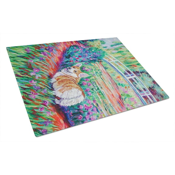 Carolines Treasures Corgi Footbridge Glass Cutting Board Large 12H x 16W multicolor