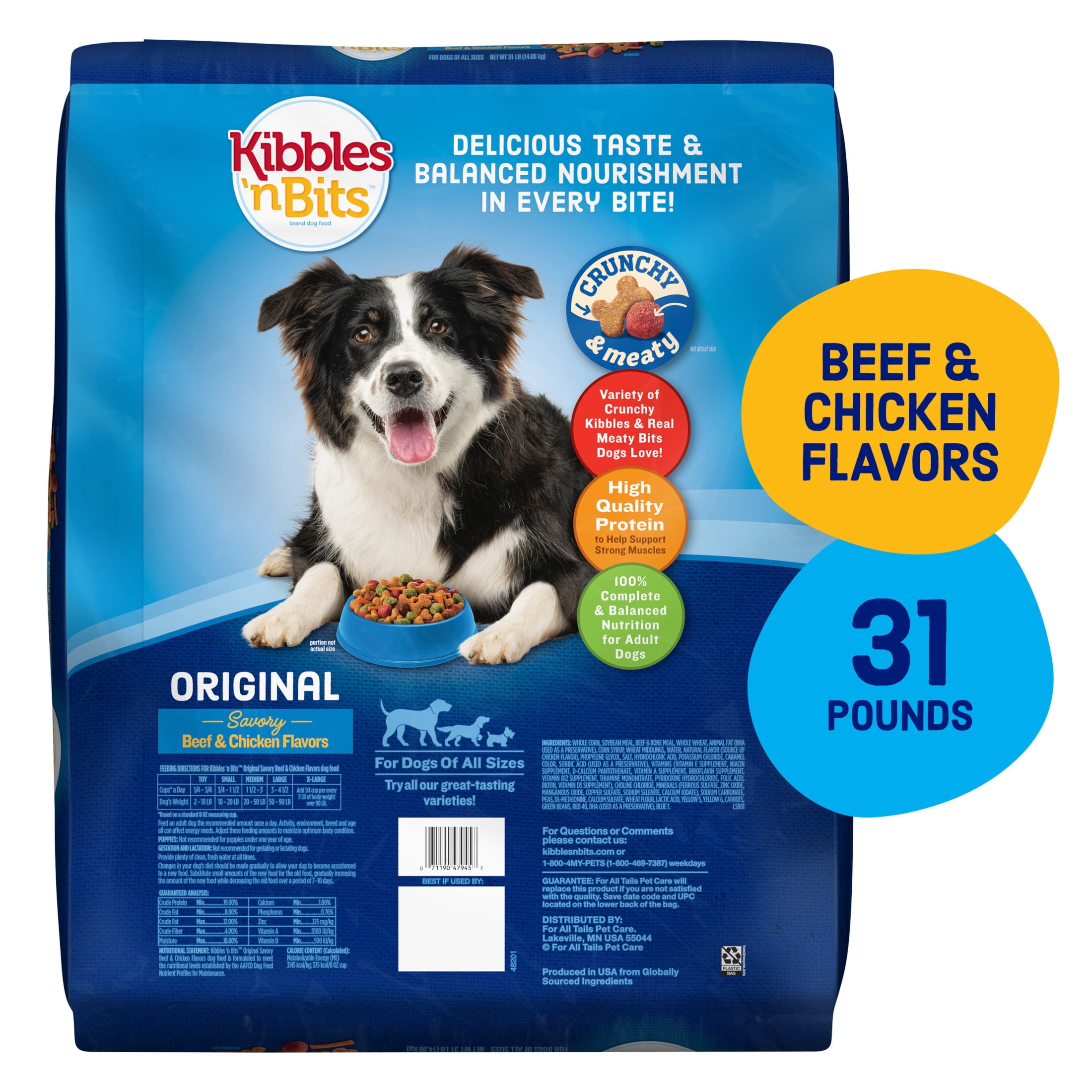 Kibbles 'n Bits Dry Dog Food, Original Savory Beef & Chicken Flavors, 31 lb. Bag