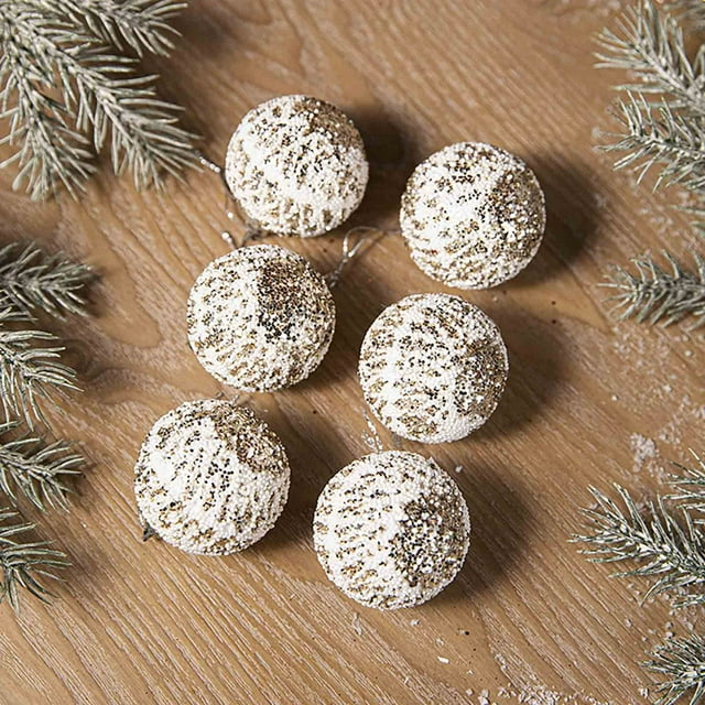 Christmas Tree Ornaments, 6-Pack 2-Inch Sequins Foam Balls, Plush Hanging Decor for Holiday Tree Home Party