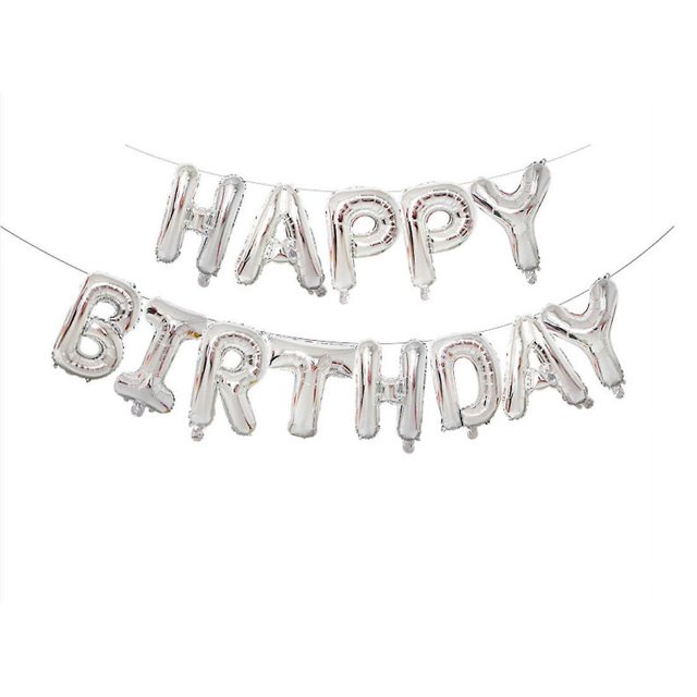 Pancarta plateada con globos de feliz cumpleaños, banderines con letras de papel de aluminio de Mylar de 16 pulgadas, material ecológico reutilizable para niñas, niños y adultos, cumpleaños, dici