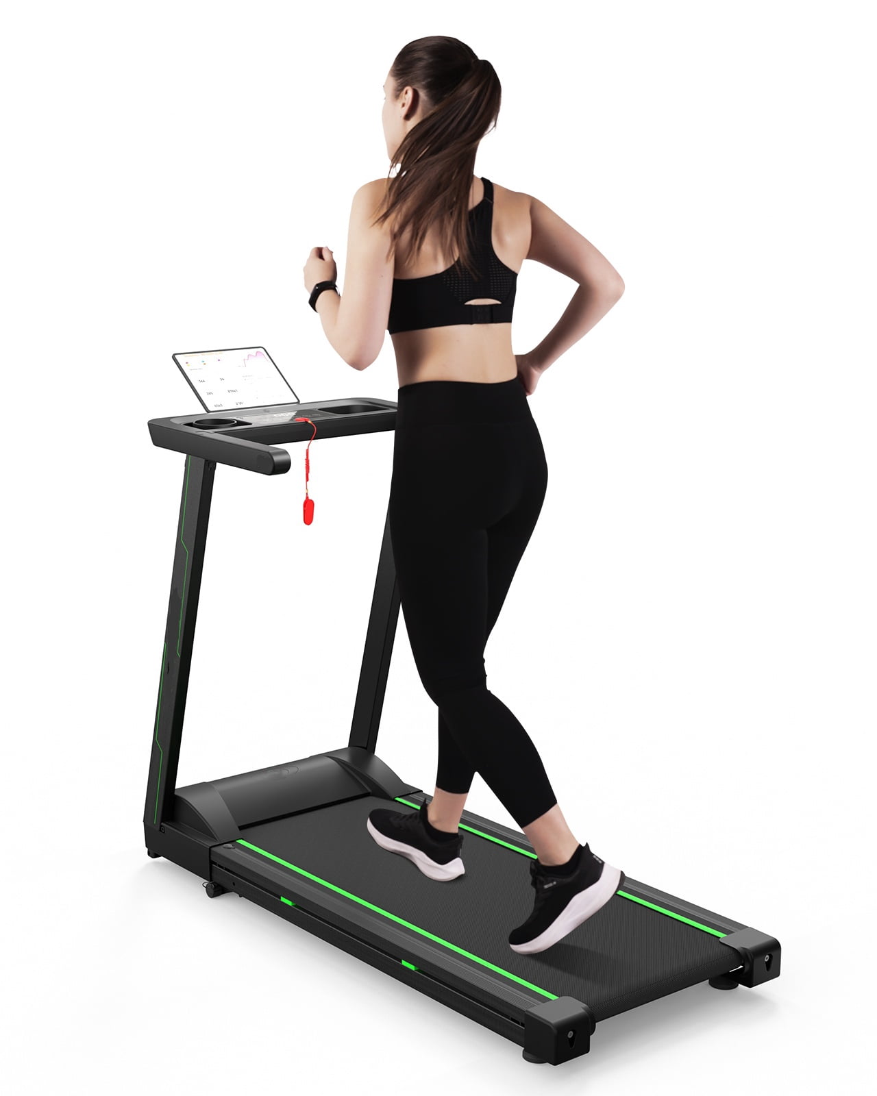 SSPHPPLIE 3HP Folding Treadmill for Home, APP Control , 300LB Walking Pad Running Data Analysis, (Green)