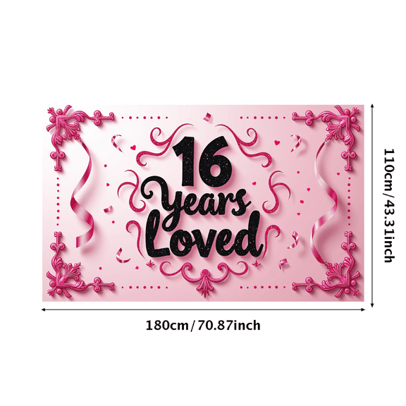 LUUFILx 16 Years Loved Backdrop Banner Pink Celebration Party Supplies Photography Props Decorations Sweet Sixteen Birthday Decors Photography Party