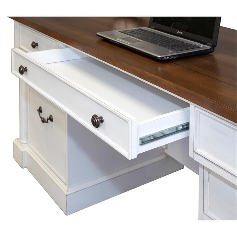 Pemberly Row Rustic Wood Double Pedestal Executive Desk w/ Power Center in White
