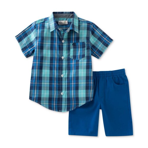 Kids Headquarters Baby Boys 2-Pc. Plaid Shirt Shorts Sets, Blue, 18 Months