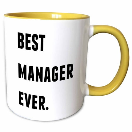 3dRose Best Manager Ever, Black Letters On A White Background - Two Tone Yellow Mug,