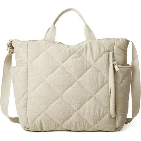 Women's Quilted Tote Fluffy Hobo Handbags Lightweight Padded Shoulder Nylon Padded Crossbody Purse Wallet