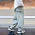 thumbnail image 4 of Boys Wide Leg Jeans Size 10-12 Cargo Jeans Open Bottom Straight Pants Outdoor Pants Kids Loose Sweatpants Trousers Trendy Pants Trending Pants #Z01Blue(5-6 Years), 4 of 5