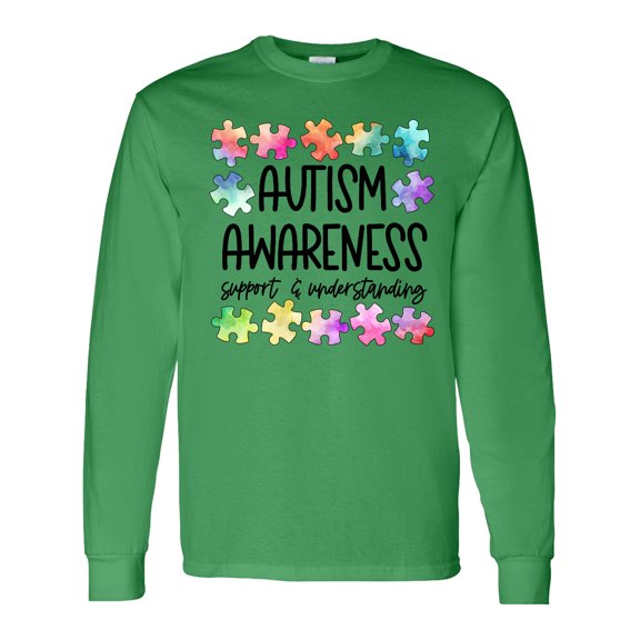 Inktastic Autism Awareness Support and Understanding Puzzle Pieces Long Sleeve T-Shirt