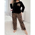 thumbnail image 4 of Musefolio Women Casual 2 Piece Outfit Set Long Sleeve Pajama Set Loungewear Pullover Round Leopard Print With Pockets Home Set 1X-5X, 4 of 6