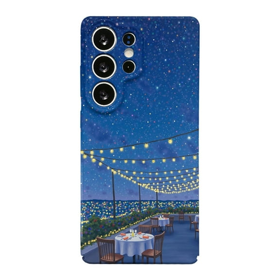 SKLYDDI Multicolor Dreamy Night Scene for Galaxy S25 Ultra Case - Impressionistic Ocean View, String Lights, TPU Flexible Cover, Aesthetic Cute