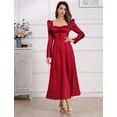 thumbnail image 5 of OBEEII Womens Maxi Satin Dress Puff Sleeve Square Neck Corset Midi Dress Sexy Backless Dresses Long Formal Cocktail Red Bridesmaid Dresses, 5 of 10