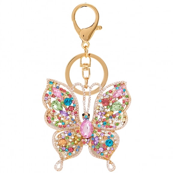 DESIGNICE Women Fashion Butterfly Rhinestones Key Holder Keychain Bag Hanging Ornament, Multicolor