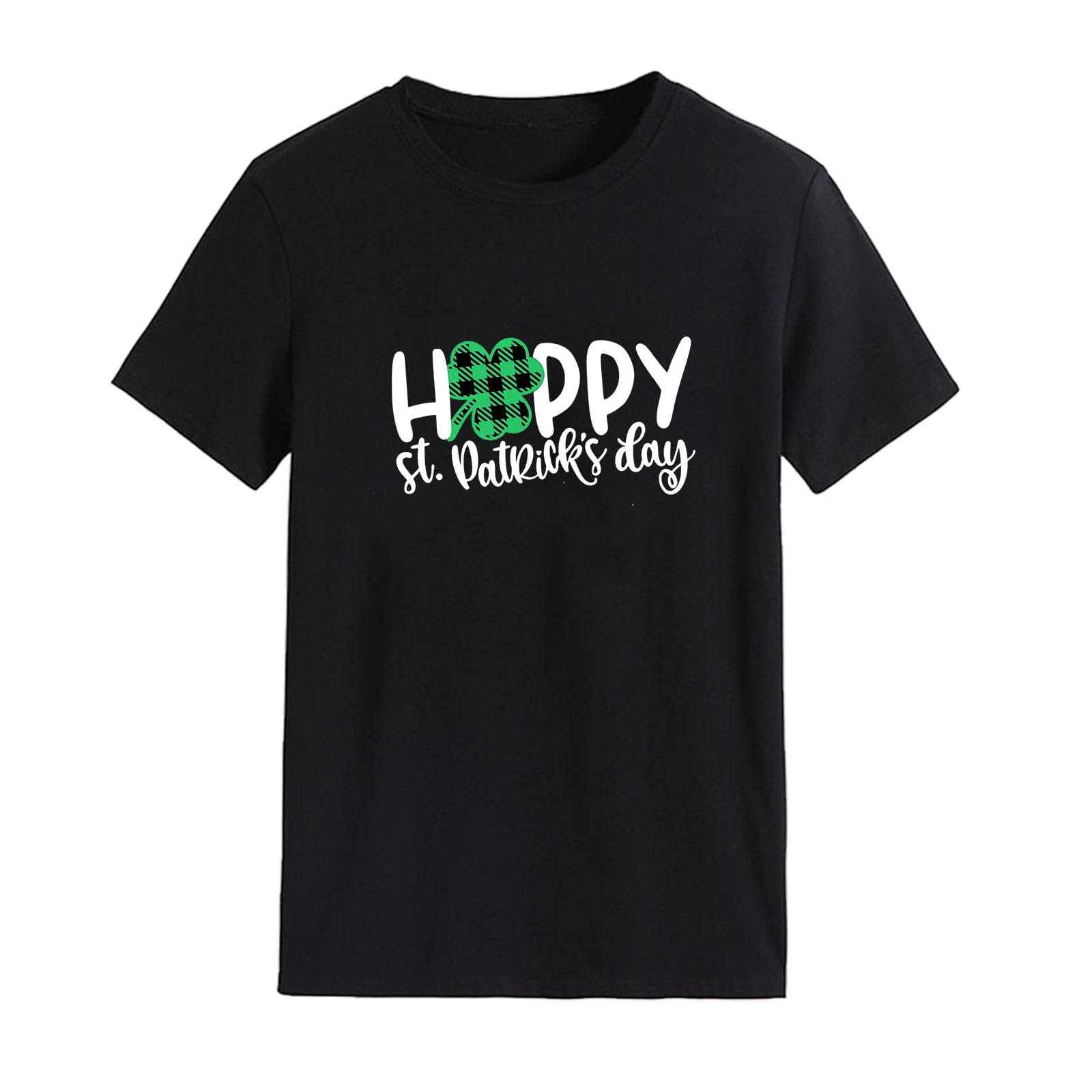 HGWXX7 New St. Patrick's Day Women's Casual Short Sleeve Crewneck Letter  Printed T Shirt Tops Loose Tee Black XXL