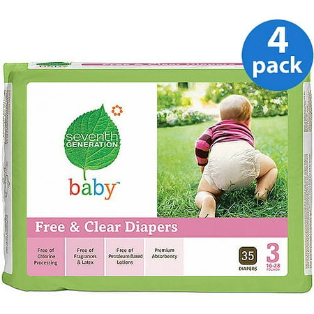 Seventh Generation - Free & Clear Diapers Size 3, 35 ct (Pack of 4)