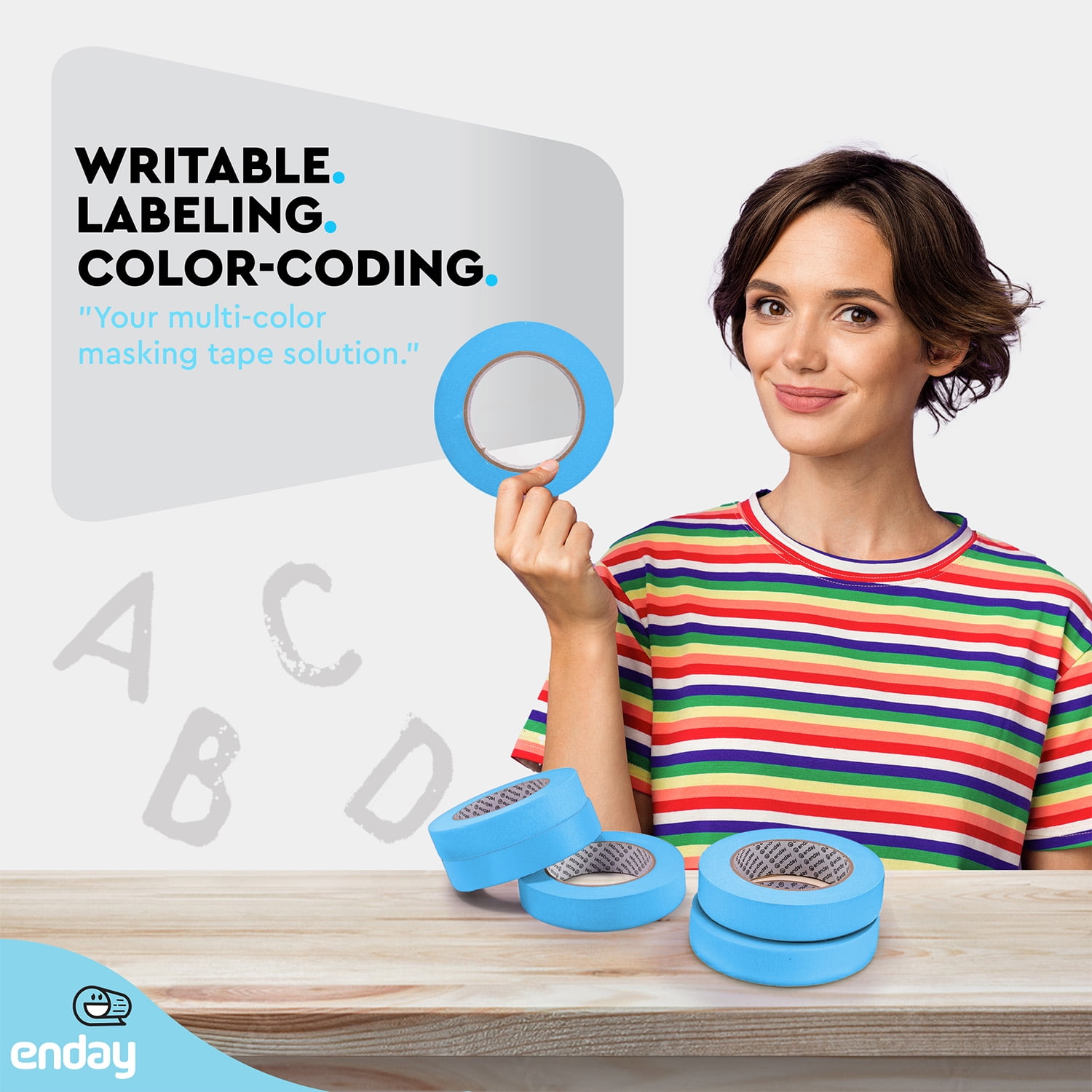 enday Masking Tape, 1" x 60 Yards, Light Blue, Pack of 6