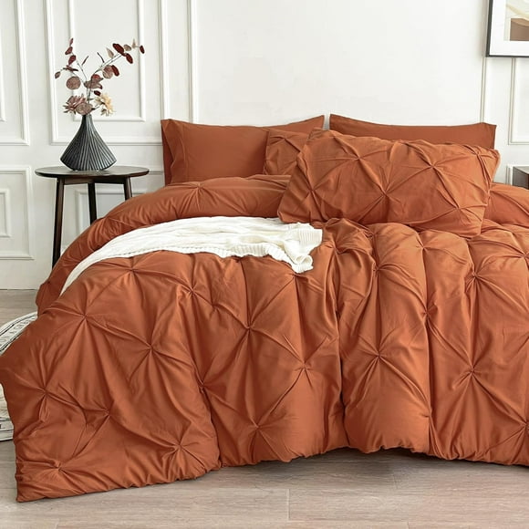 Maple&Stone Queen Comforter Set Pieces P Pleat Bed in A Bag Comforter Queen Sets Pintuck with Comforter Sheets Pillowcases & Shams Bedding Comforter Sets for Queen Siz