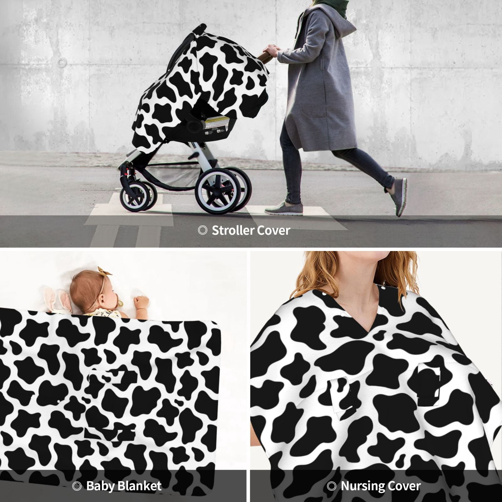 Car Seat Cover Baby - Cow Print Black White Breathable Infant Car Seat Cover for Baby Carseat, Lightweight Comfort Baby Essentials Must Haves Newborn Stuff for Girl Boy