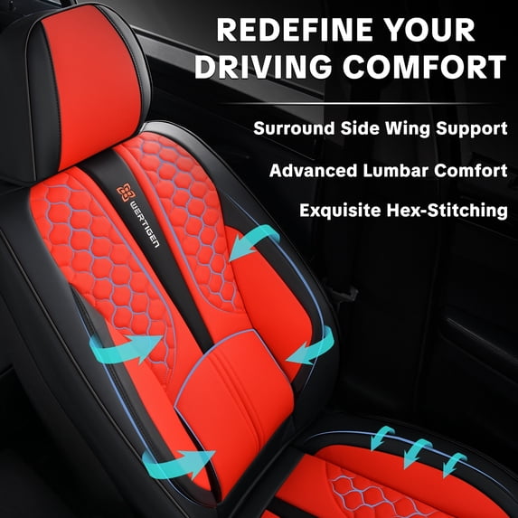 2021 for Hyundai Kona electric Car Seat Cover, Leather Full Set of 5 Seats Waterproof Suitable for All Seasons, Red Car Seat Covers, Pet Car Seat Covers