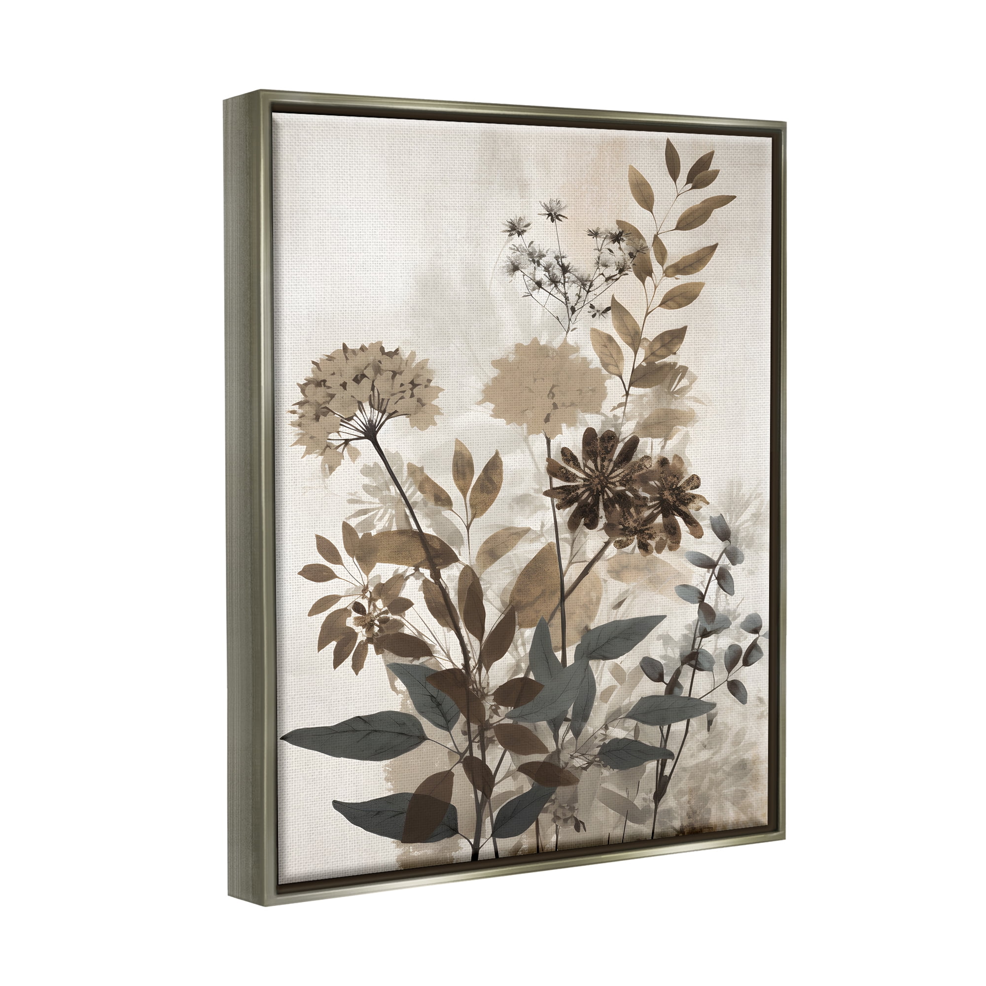 Stupell Industries Rustic Wild Foliage Botanical & Floral Painting Gray Floater Framed Canvas Art Print Wall Art, 25 x 31