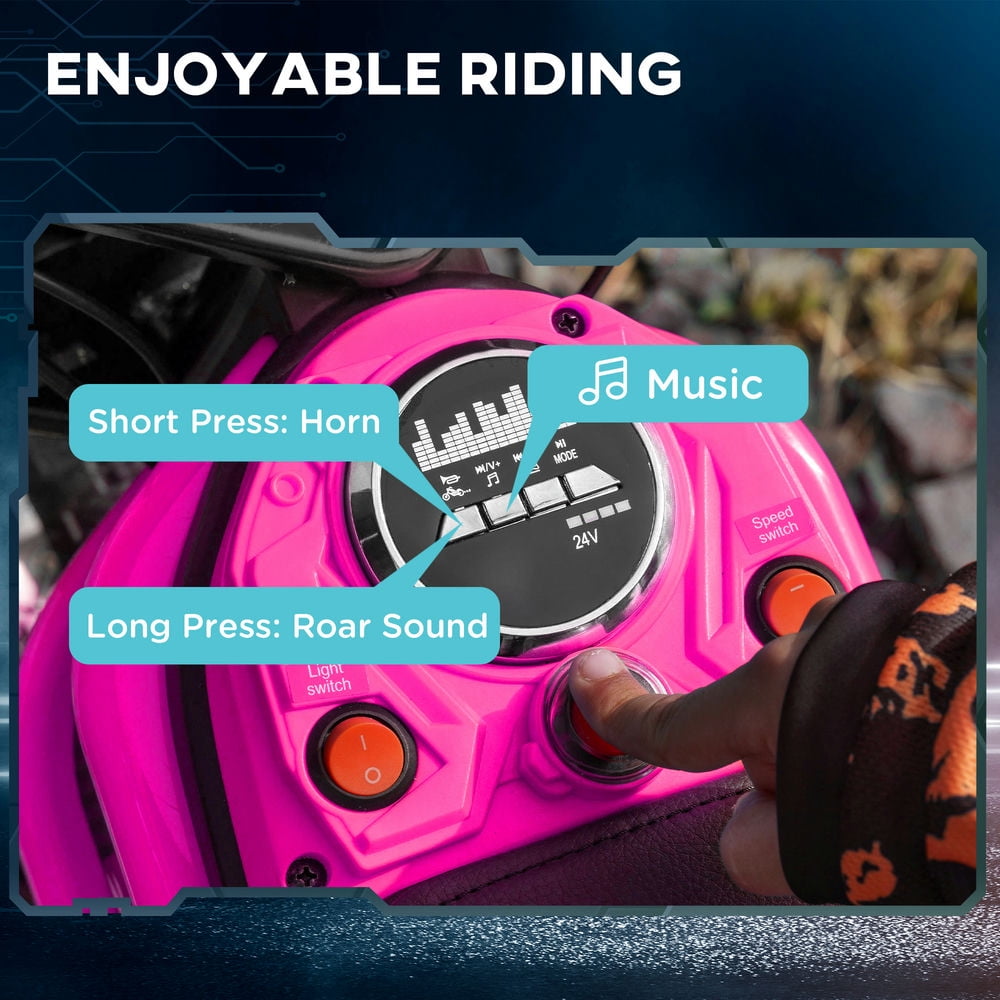 Yardi Yard Electric Dirt Bike with Twist Grip Throttle, 24V 350W Off-Road Electric Motorcycle Up to 15 MPH with Brake, Music Horn, Rear Suspension for Ages 13+ Years, Pink