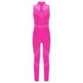 thumbnail image 3 of Jowowha Kids Girls Dance Unitards Rhinestones Mesh Splice Full Body Skating Jumpsuit Sleeveless Hot Pink 14, 3 of 7