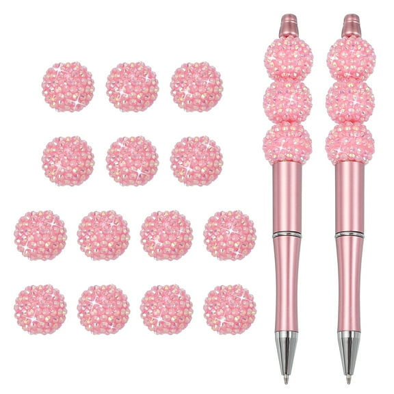 Beadable Pens, 2Pcs Black Ink Plastic Bead Pen Creative DIY Ballpoint Pens for Teacher Office DIY Crafts Party Decorations Handmade Supplies, Light Pink