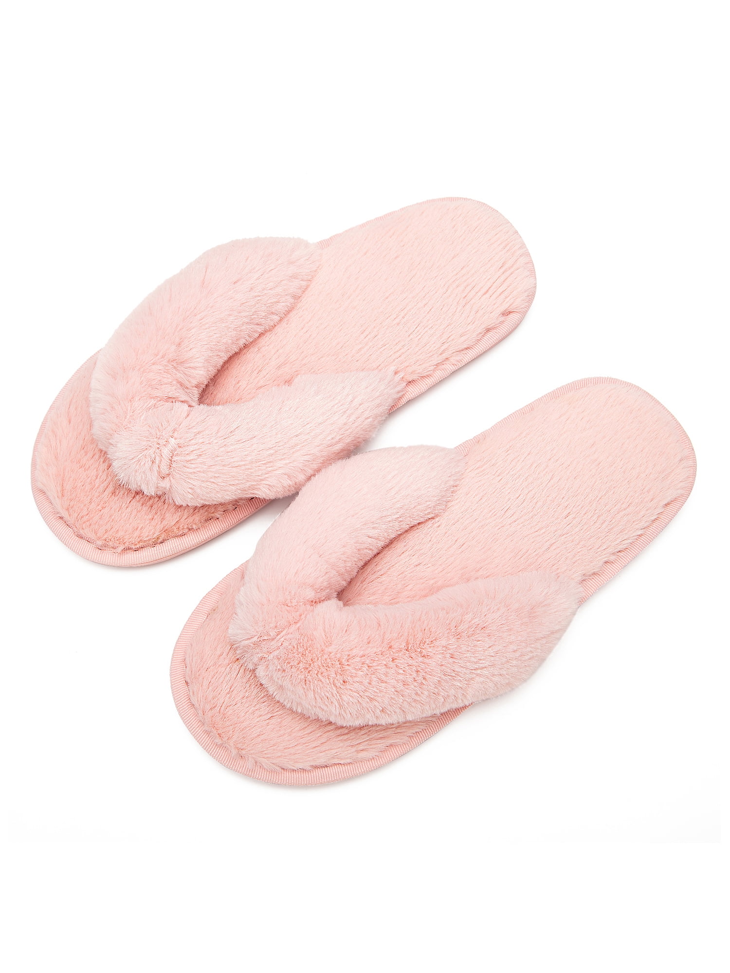 BESTOYARD Plush Flip Flop Slippers Indoor Thong Slippers Winter House Slippers Pink Size 36-37