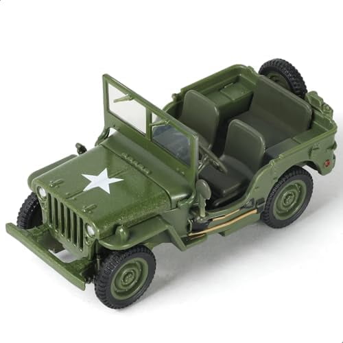 NUOTIE 1/43 Willys MB Modèle de Voiture Jeep Véhicule Militaire Véhicule Tout-Terrain Kit de Modèle en Métal Moulé sous Pression Voiture Jeep Multifonctionnelle Voiture Jouet Militaire pour Adultes Collection Ou Cadeau