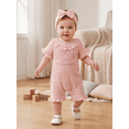 thumbnail image 5 of BemeyourBBs Preemie Baby Girl Summer Clothes Baby Girl Newborn Hospital Going Home Outfits Waffled Romper I'm New Here Letter Bow Embroidery Short Sleeve Jumpsuit and Headband Set, 5 of 9