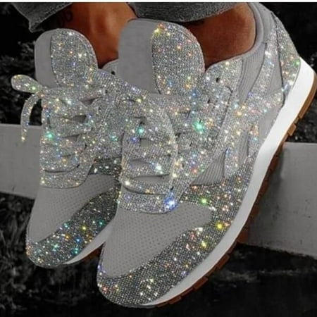 

WMYBD Shoes for Women Women s Fashion Solid Color Sequined Platform Sports Large Size Lacing Shoes Gifts for Women