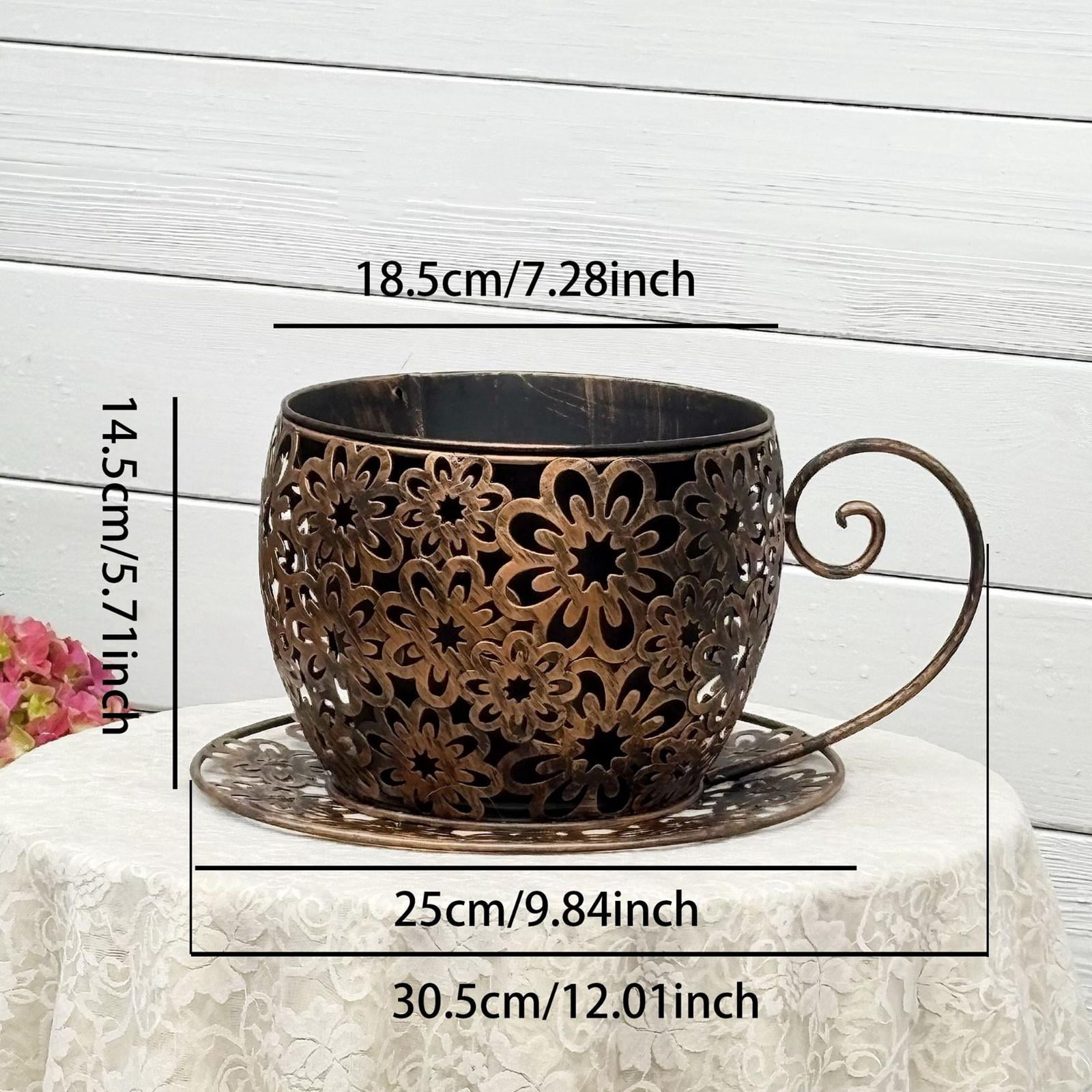 Planter Pot Iron Teacup Flower Pot Creative Design Metal Construction for Indoor Outdoor Tabletop Display