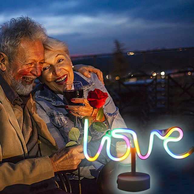 Chmadoxn Valentine Day Decorations, LED Valentine's Day Shape Light Decoration Valentine's Day Color Light USB Round Base Neon Light Artificial modeling light
