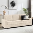 thumbnail image 4 of AENKYO 84" Modern Corduroy 3-Seater Sofa, Compressed Couch with Built-in Cup Holders & Washable Covers, Beige, 4 of 8