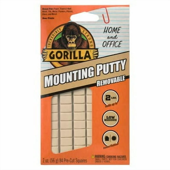 Gorilla Mounting Putty - Non-Toxic Putty Holds Up To 2lbs. Compatible With Paper - Wood - Metal - Tile - Plastic - Glass - and More - Bulk 8 Pack