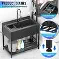 thumbnail image 6 of Stainless Steel Large Utility Sink, 41.7" × 23.2" × 38.9" Freestanding Sink with Cold and Hot Water Faucet,Hoses and Drain Kit,Freestanding Laundry Sink, for Kitchens, Bathrooms, Garage, Laundry Room, 6 of 7