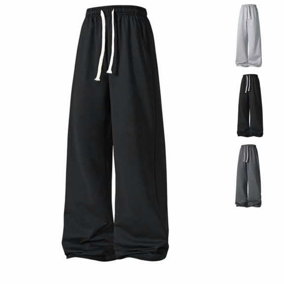 Domuza Men's Wide Leg Sweatpants, Baggy Loose Fit, Elastic Drawstring Waist with Pockets Soft Fabric, Workout Lounge Joggers
