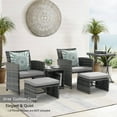 thumbnail image 2 of JOIVI 6 Piece Patio Furniture Conversation Set, with Ottoman, Outdoor Grey Wicker Chair and Table Set, Light Grey, 2 of 11
