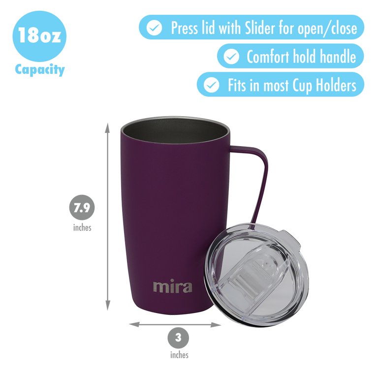 MIRA 18oz Coffee Mug with Handle & Lid, Stainless Steel Vacuum Insulated  Tumbler, Iris