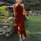 thumbnail image 1 of TaTaai Women's Chiffon V-Neck Spaghetti Strap Midi Dress Ruffle Pleated Design Flowy Long Dress Slim Fit Casual Dress for Daily Vacation Gift, 1 of 7
