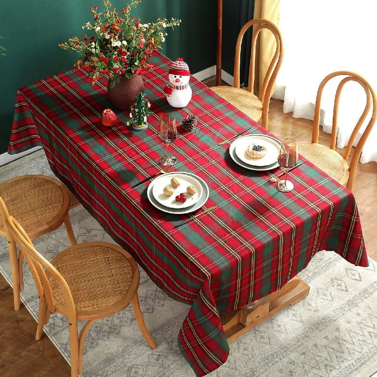Christmas Tablecloth Red Plaid Rectangle Xmas Metallic Fabric