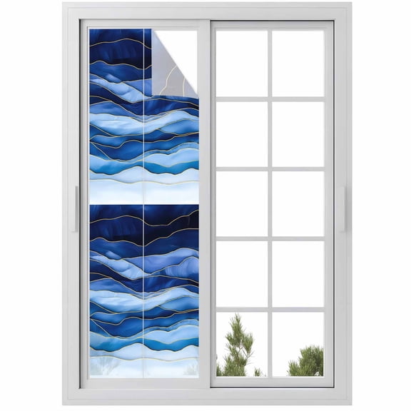 Blue Window Privacy Film Gradient Ripple Abstract Decorative Glass Window Film UV Blocking Static Cling Non-Adhesive Sticker Covering for Home Door 23.6 x 78.7 inches