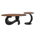 thumbnail image 6 of GZXS Modern Nesting Table Set of 2 - Oval Coffee Table and Round End Table, Luxury Accent Table w/ Metal Base, for Living Room and Apartment (Brown&Black), 6 of 9