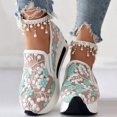 thumbnail image 2 of Floral Embroidery Sneakers for Women 2026 Breathable Sheer Mesh Slip on Loafers with Arch Support Platform Wedge Walking Work Shoes Green Size 6, 2 of 6