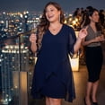 thumbnail image 2 of Agnes Orinda Women's Plus Size Formal Dress V Neck Chiffon Overlay Wedding Guest Cocktail Party Mesh Dresses 1X Navy Blue, 2 of 8