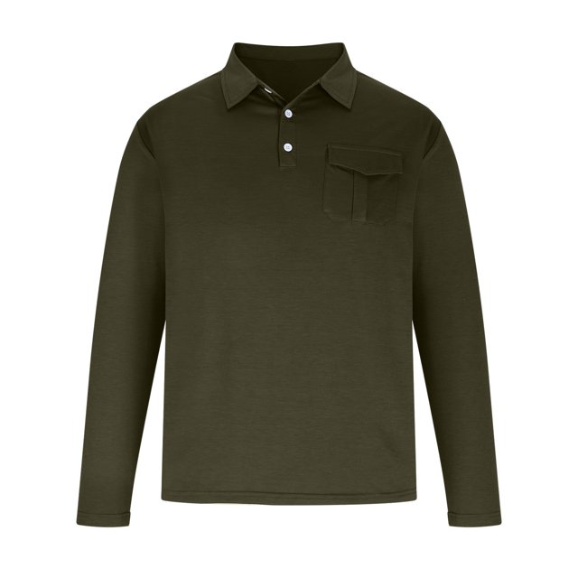 RXIRUCGD Mode Hommes Décontracté Haut Uni Manches Longues Col Rabattu Blouse Chemise, Vert Armée, Taille : 2TG
