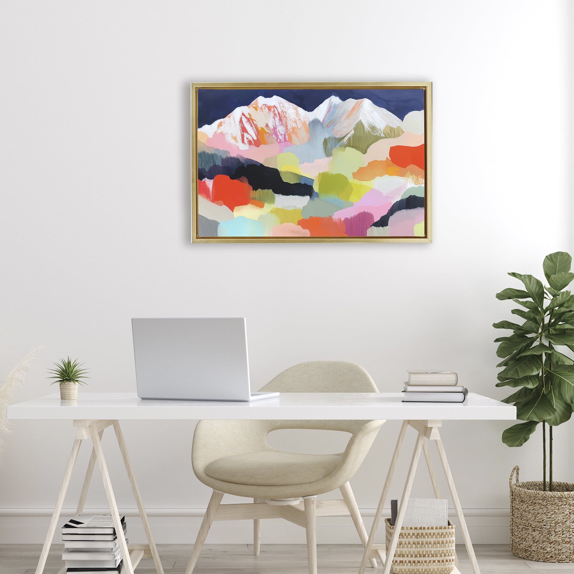 Stupell Industries Alpine Glow in Vibrant Mountains Gold Framed Floater Canvas Wall Art, design by Chromatic Storm Studio